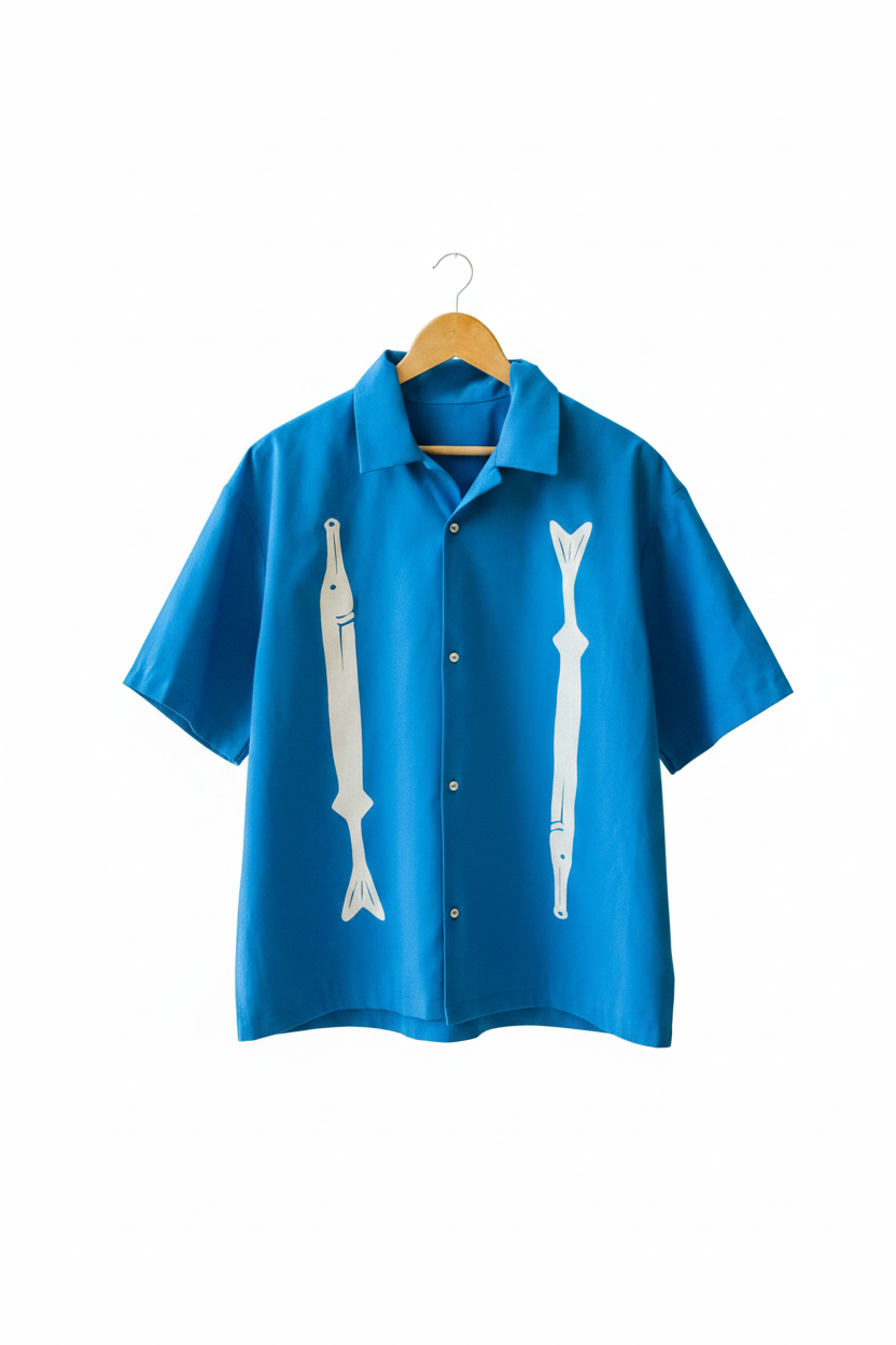 Chemise bleue sur fond blanc