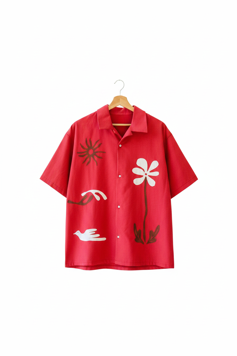 Face chemise rouge sur fond blanc